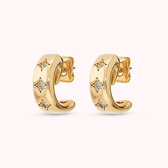 Étoile earrings with cubic zirconia points of light, plated with 18Kt gold