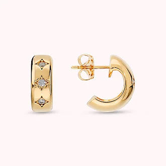 Étoile earrings with cubic zirconia points of light, plated with 18Kt gold