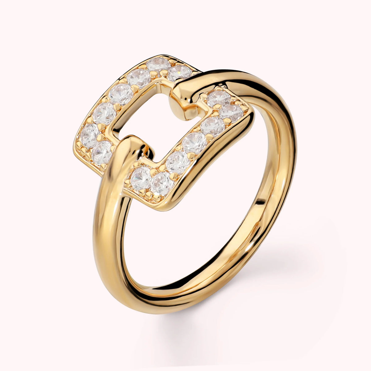 Cocktail ring with square cubic zirconia, plated with 18Kt gold