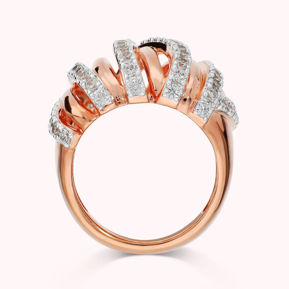 Braided multi-strand band ring with cubic zirconia, plated with 18Kt gold