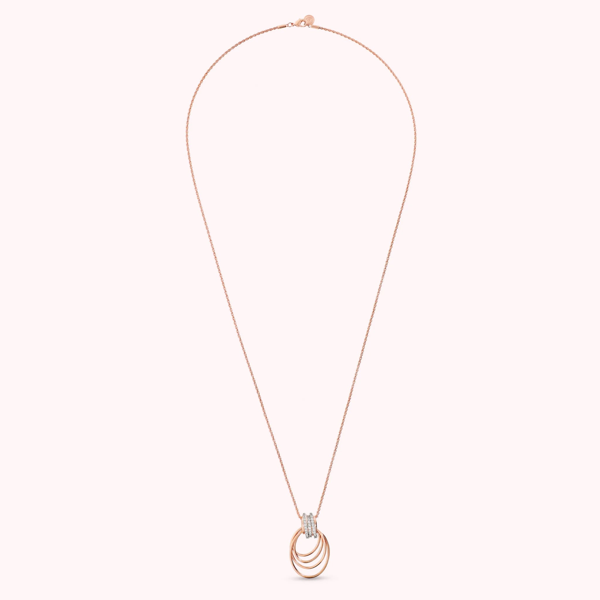 Long necklace with degradé multi-strand pendant and cubic zirconia, plated with 18Kt gold