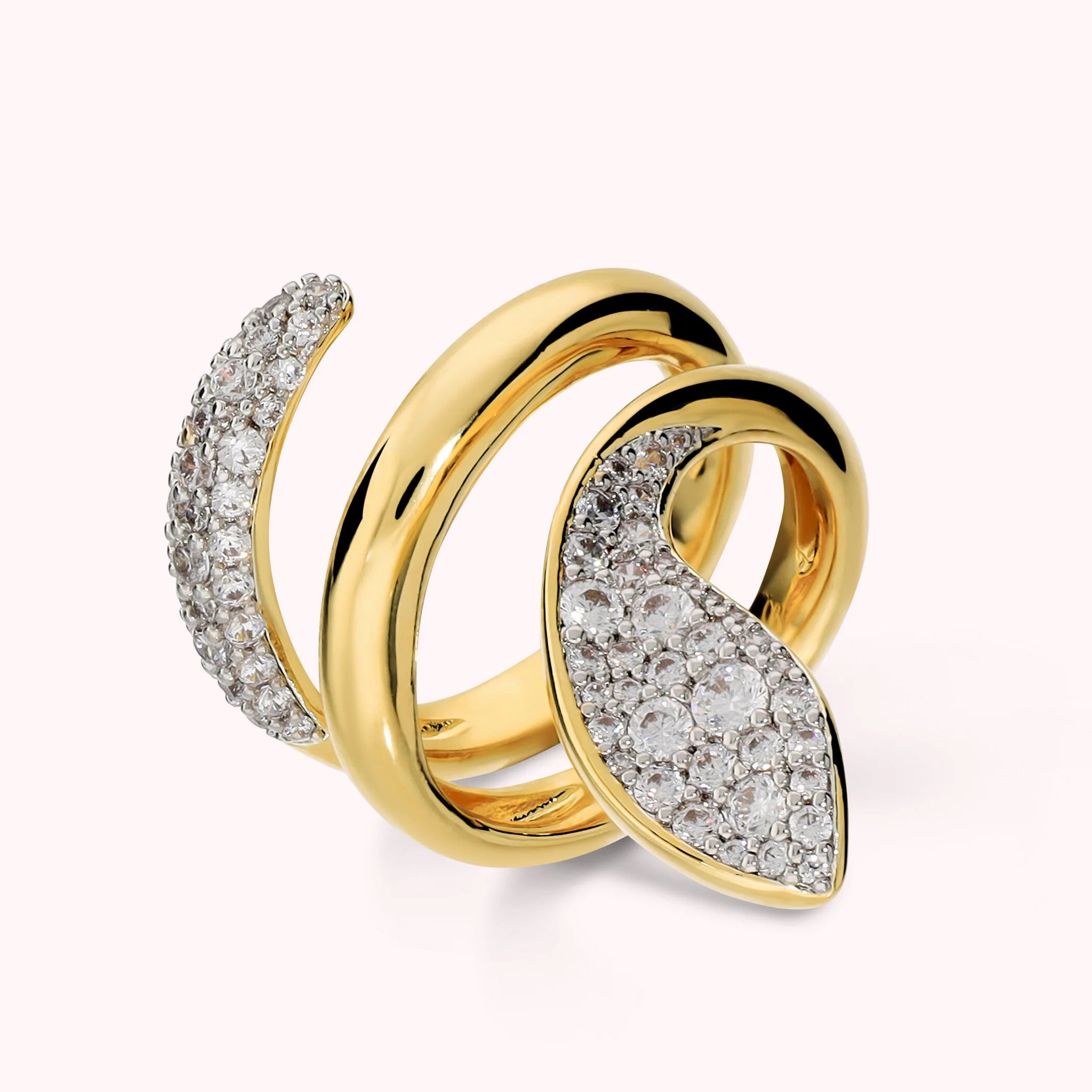 Anello Contrarié Snake con Pavè in Cubic Zirconia Placcato Oro 18Kt
