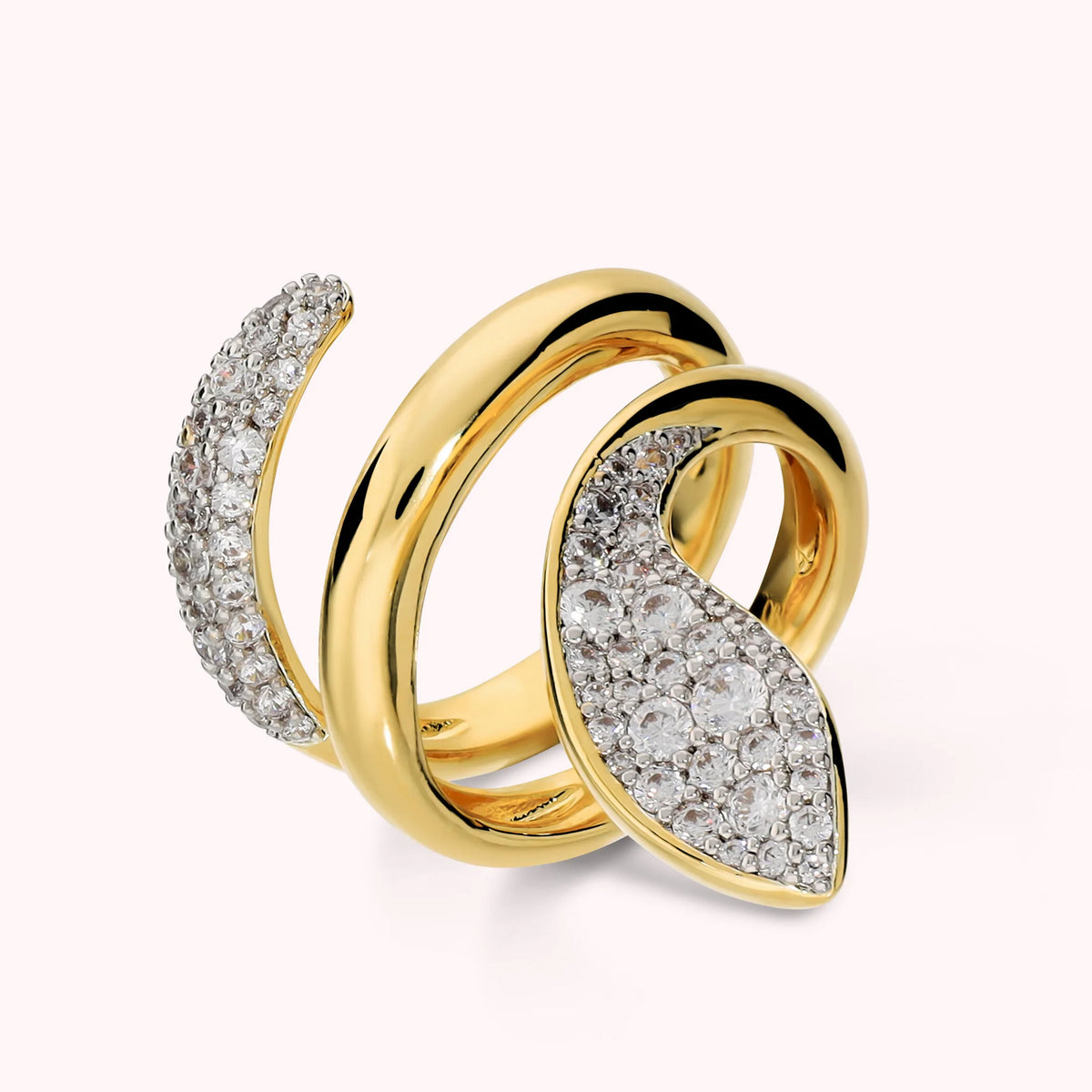 Anello Contrarié Snake con Pavè in Cubic Zirconia Placcato Oro 18Kt
