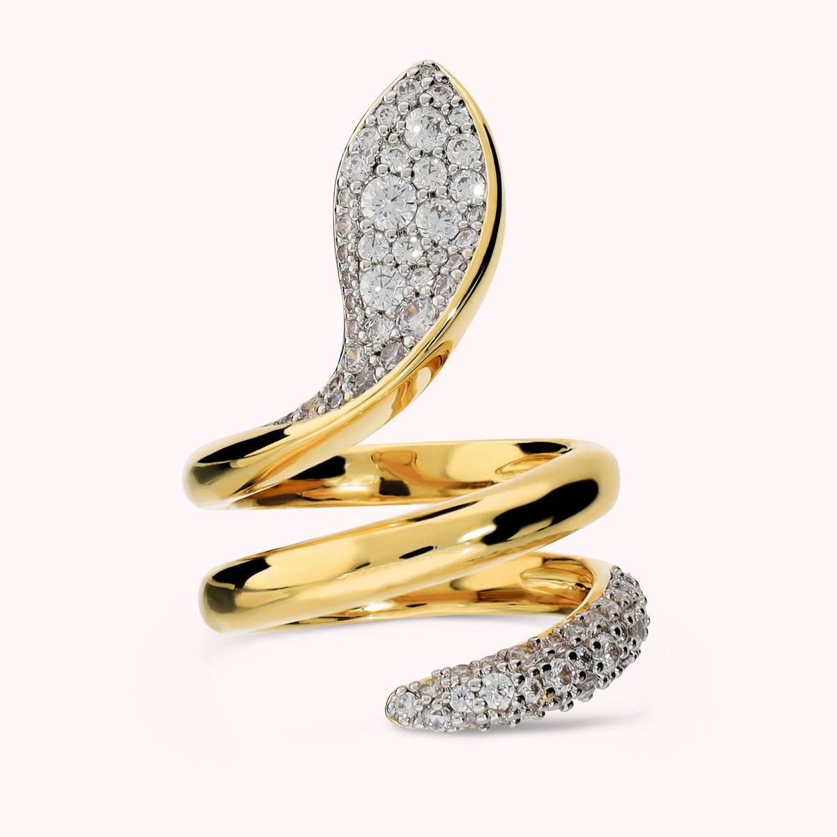 Anello Contrarié Snake con Pavè in Cubic Zirconia Placcato Oro 18Kt