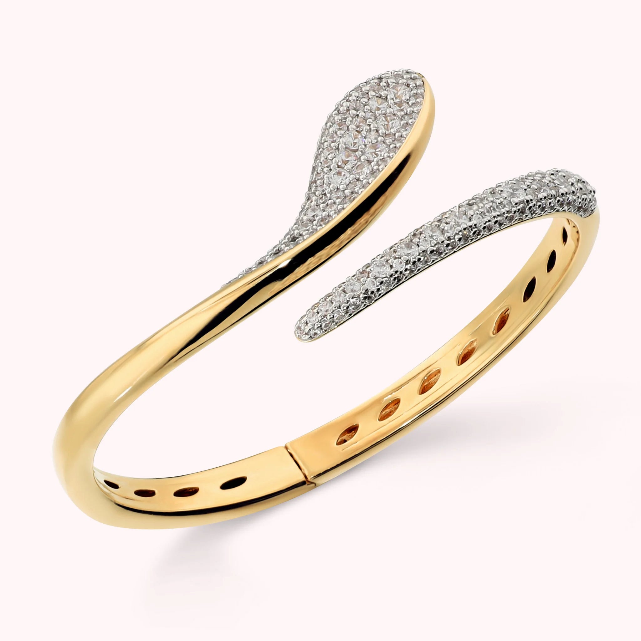 Starres Contrarié-Snake-Armband mit Pavé aus Zirkonia, 18-Karat-vergoldet