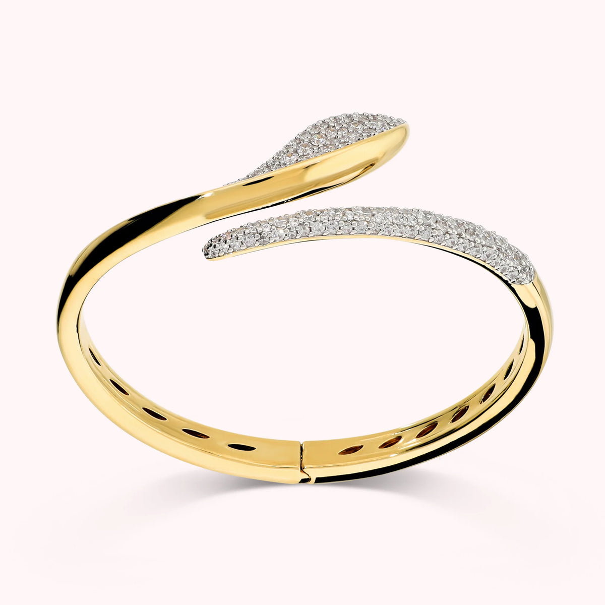 Starres Contrarié-Snake-Armband mit Pavé aus Zirkonia, 18-Karat-vergoldet
