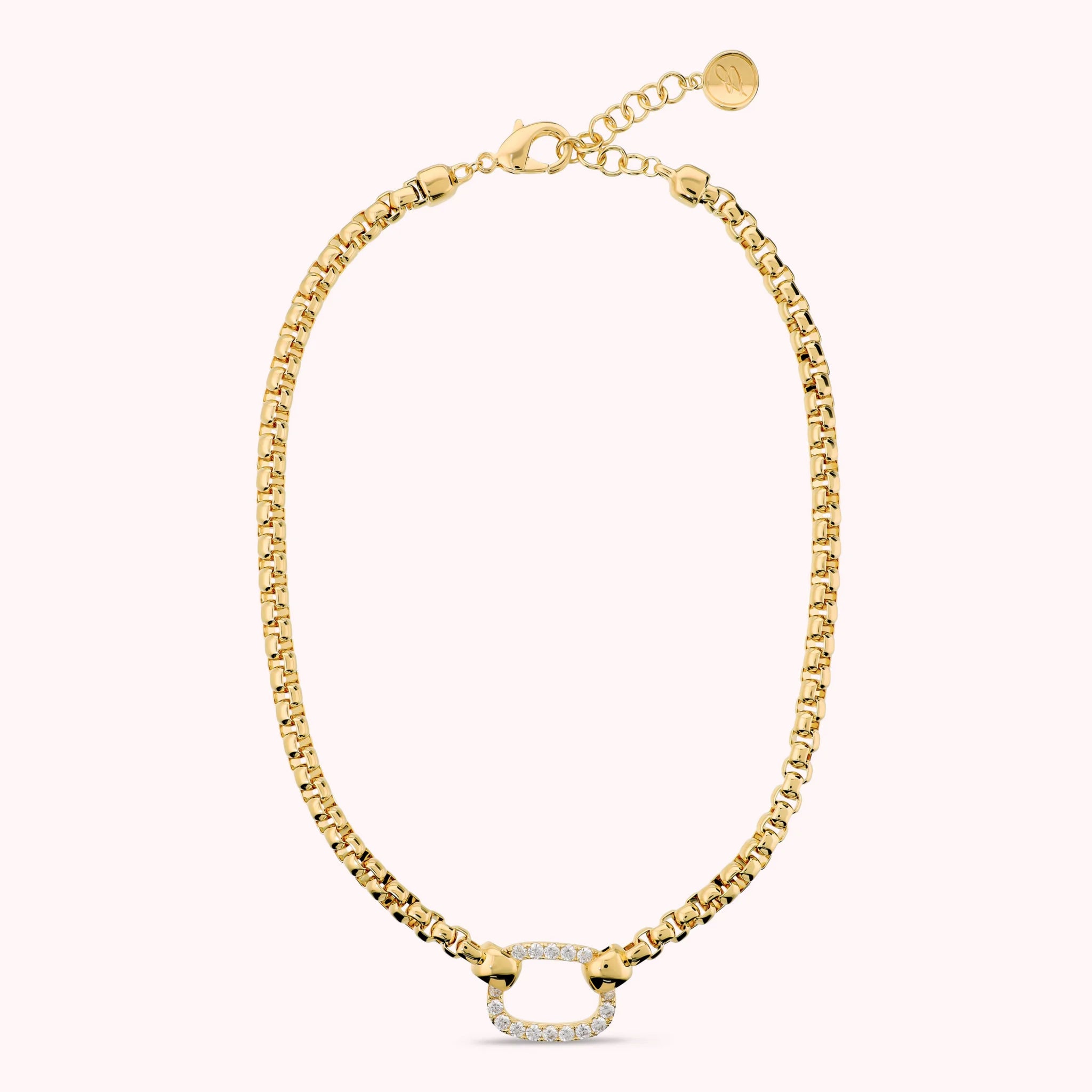 Necklace with rectangular cubic zirconia element, 18Kt gold-plated