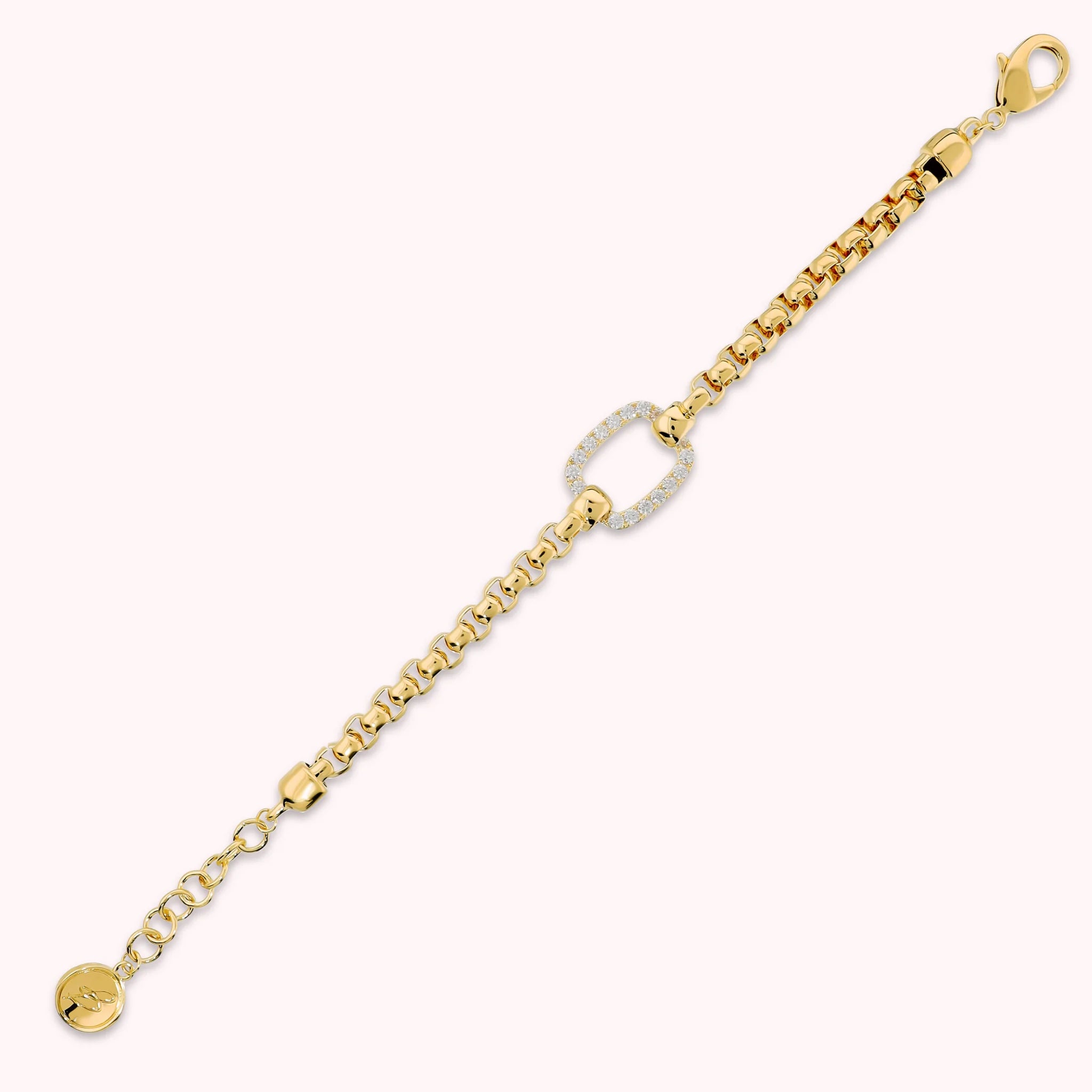 Bracelet with rectangular cubic zirconia element, 18Kt gold-plated