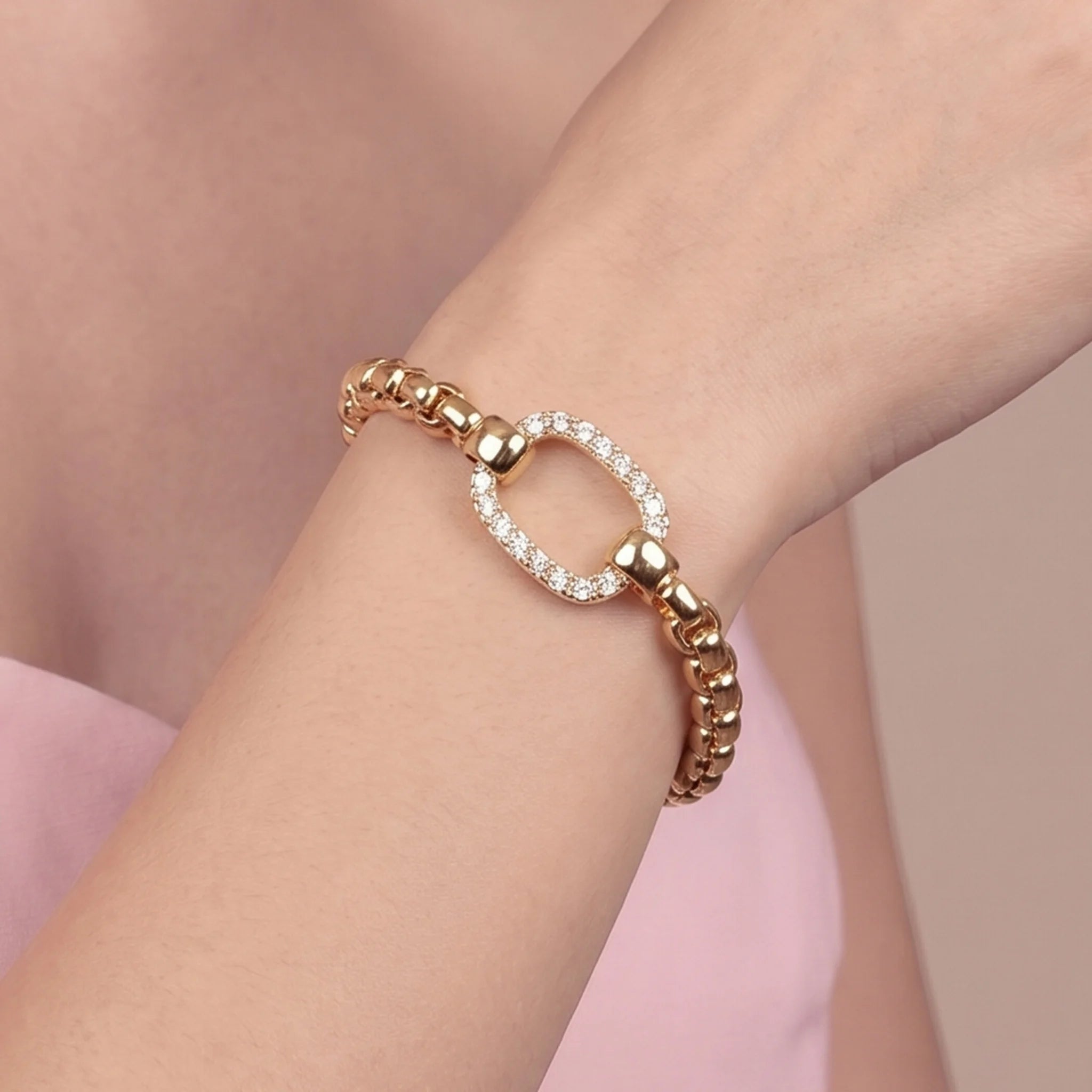 Bracelet with rectangular cubic zirconia element, 18Kt gold-plated