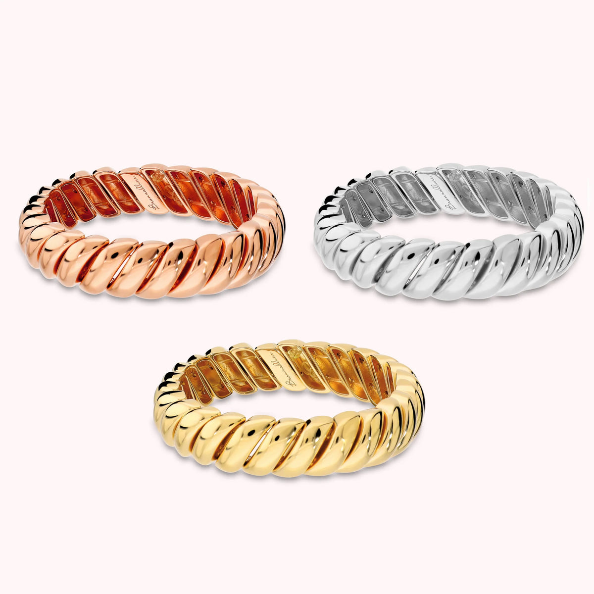 Set de 3 bracelets élastiques extensibles au design Tubogas, plaqués or 18 carats