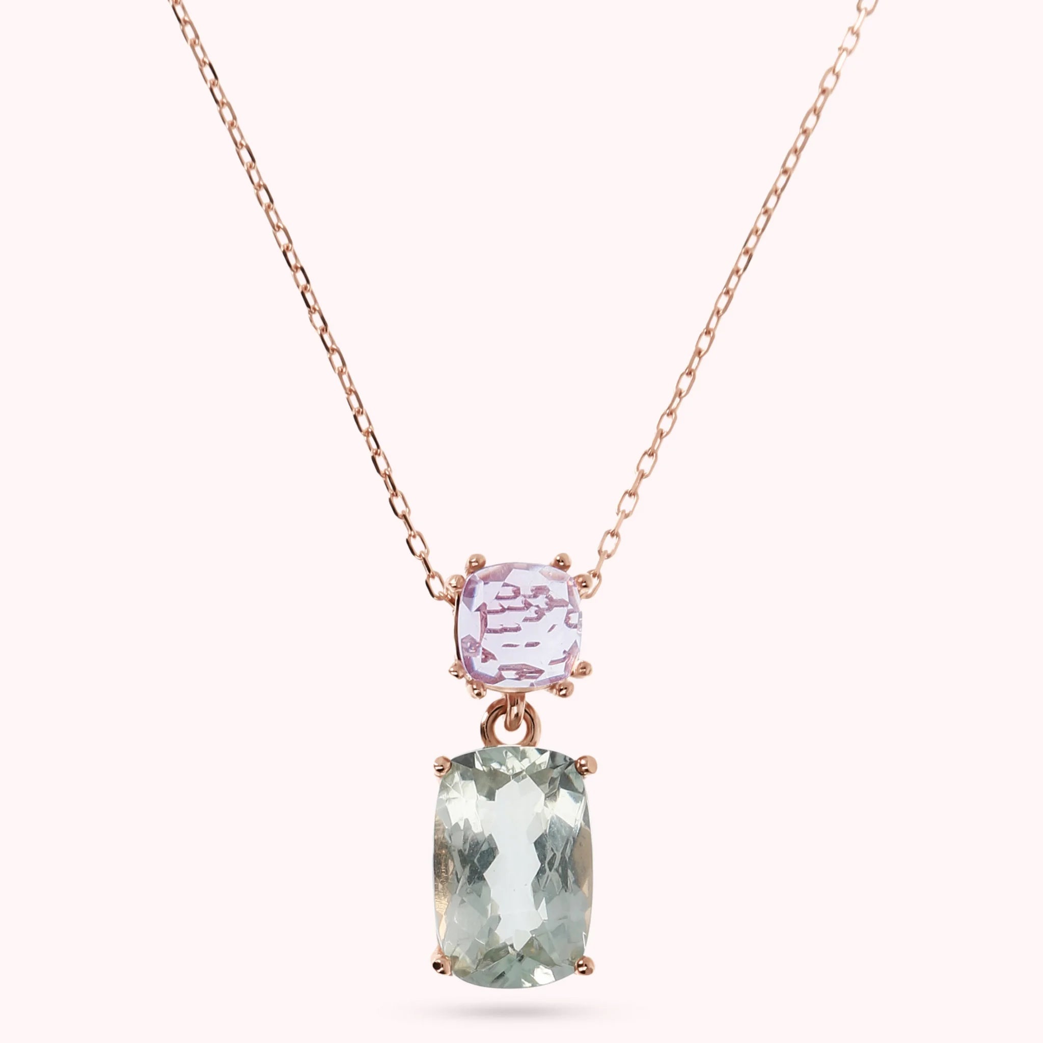 Collana in Oro Rosa 375 con Catena Rolo e Pendente in Pietra Naturale