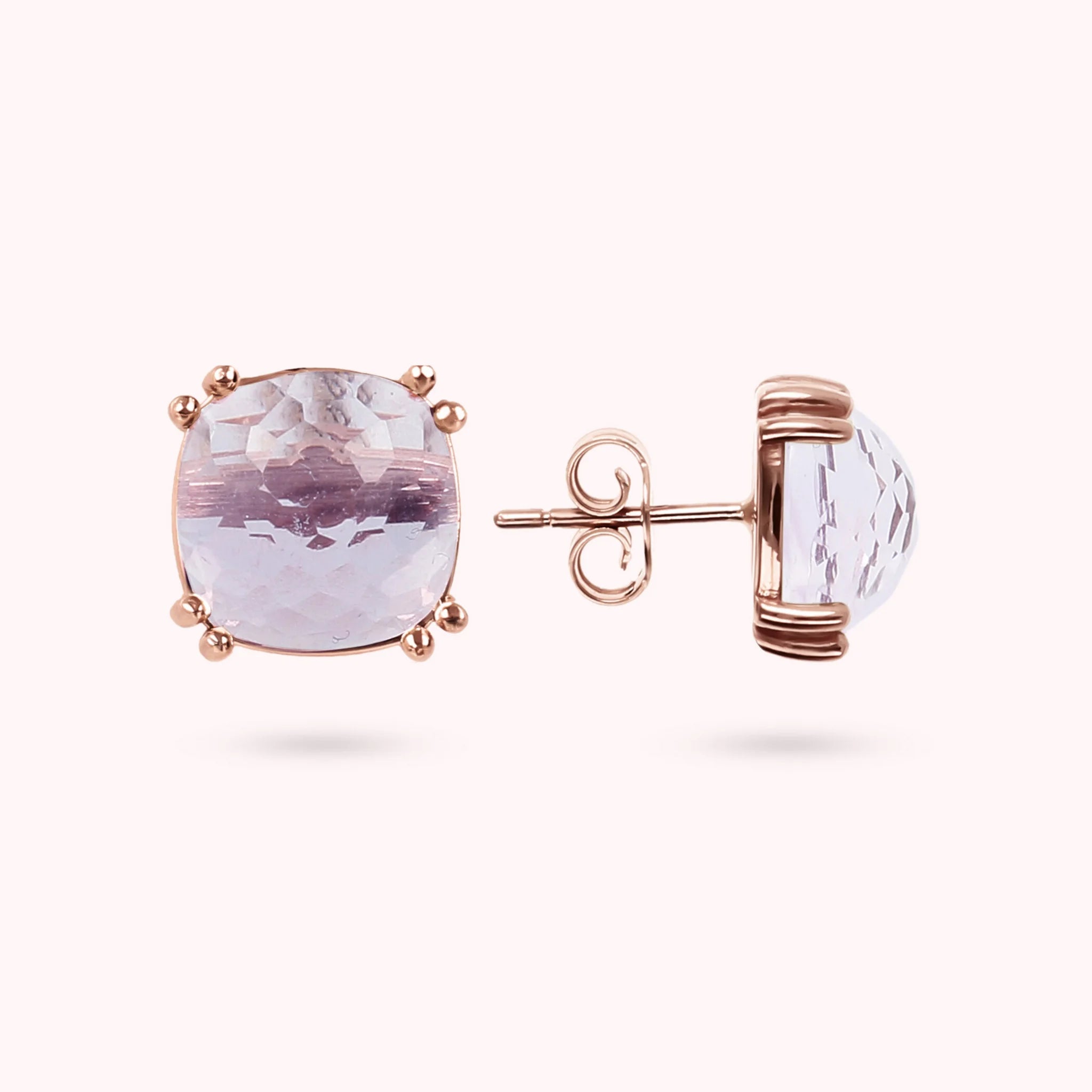 Orecchini a Lobo in Oro Rosa 375 con Pietra Naturale Quadrata