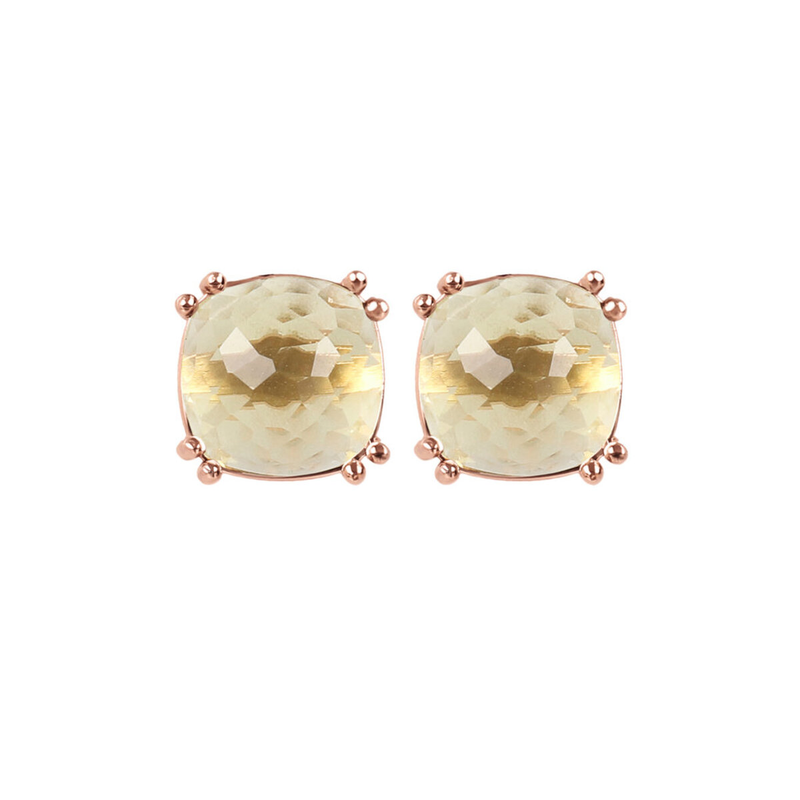 Boucles d'oreilles clous en or 9 carats avec pierre naturelle carrée