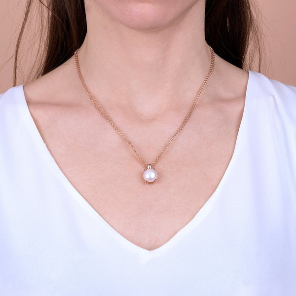 Double Multi-strand Necklace with White Freshwater Cultured Pearl Pendant Ø 11/12 mm