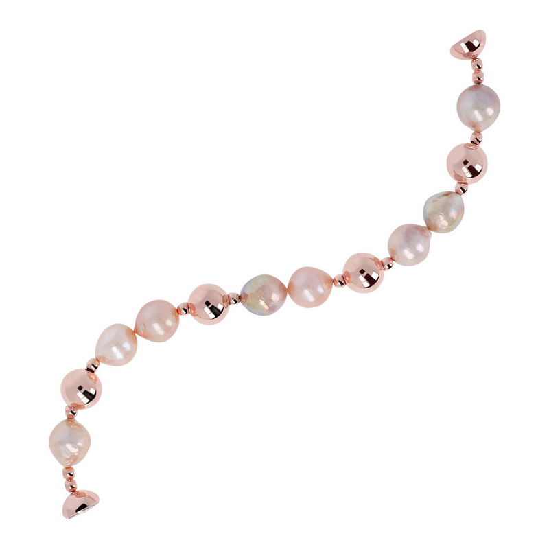 Bracelet with Polished Spheres and Pink Ming Freshwater Cultured Pearls Ø 12 mm