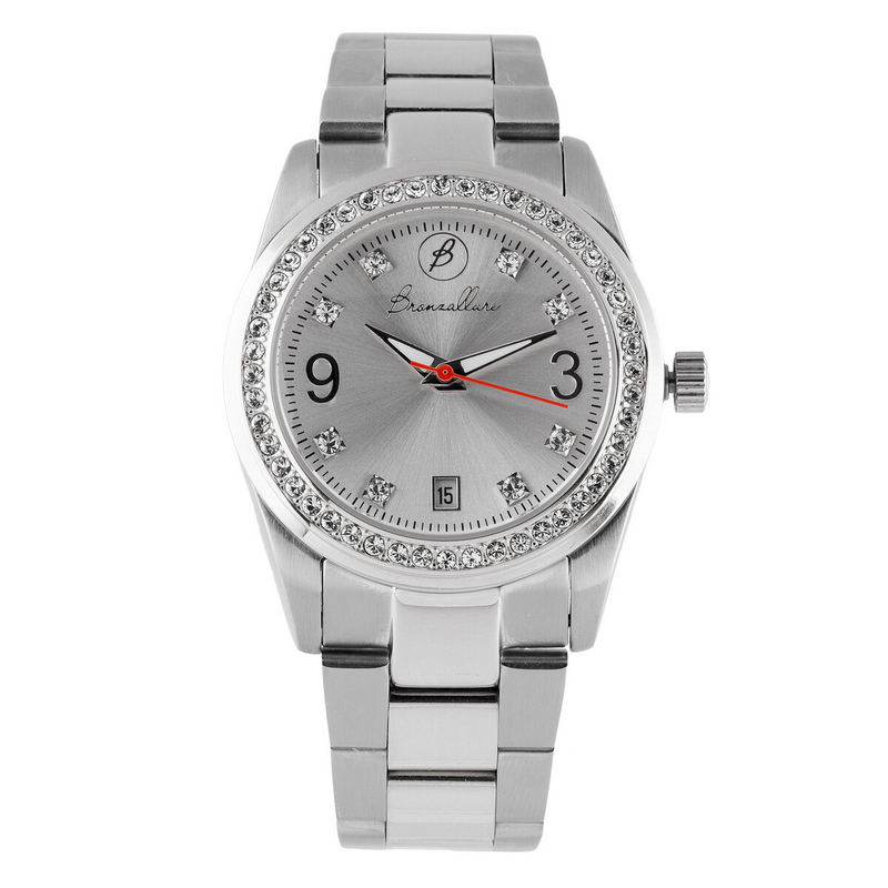 Two-tone steel wristwatch with bezel and Cubic Zirconia light points