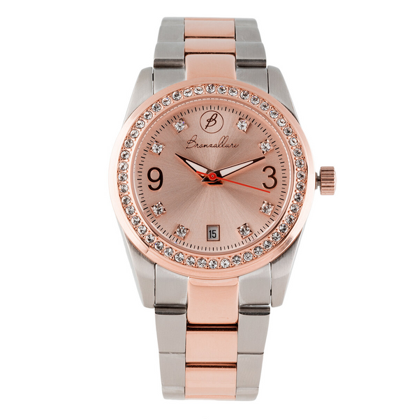 Two-tone steel wristwatch with bezel and Cubic Zirconia light points