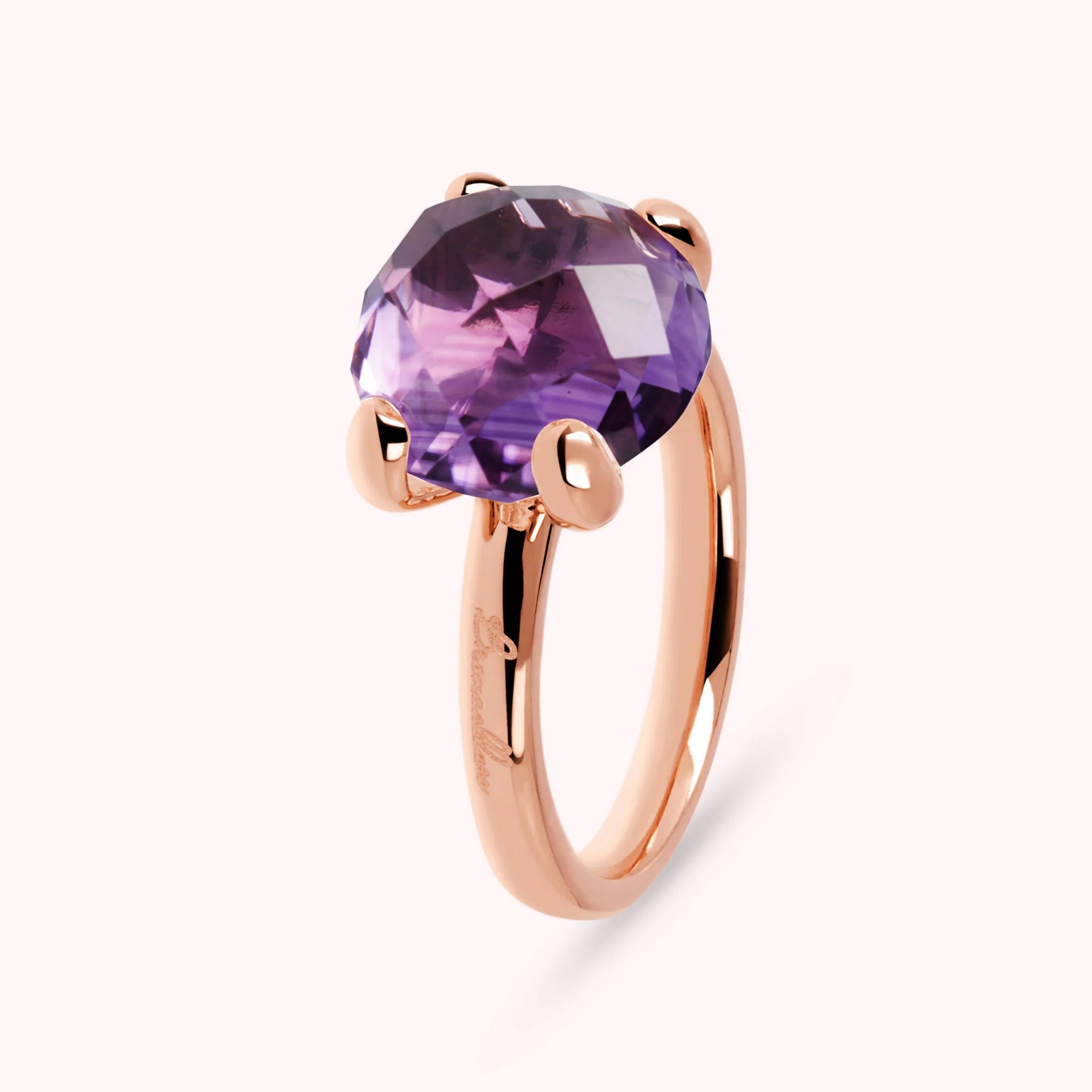 Large Cocktail Ring with Natural Round Amethyst Stone