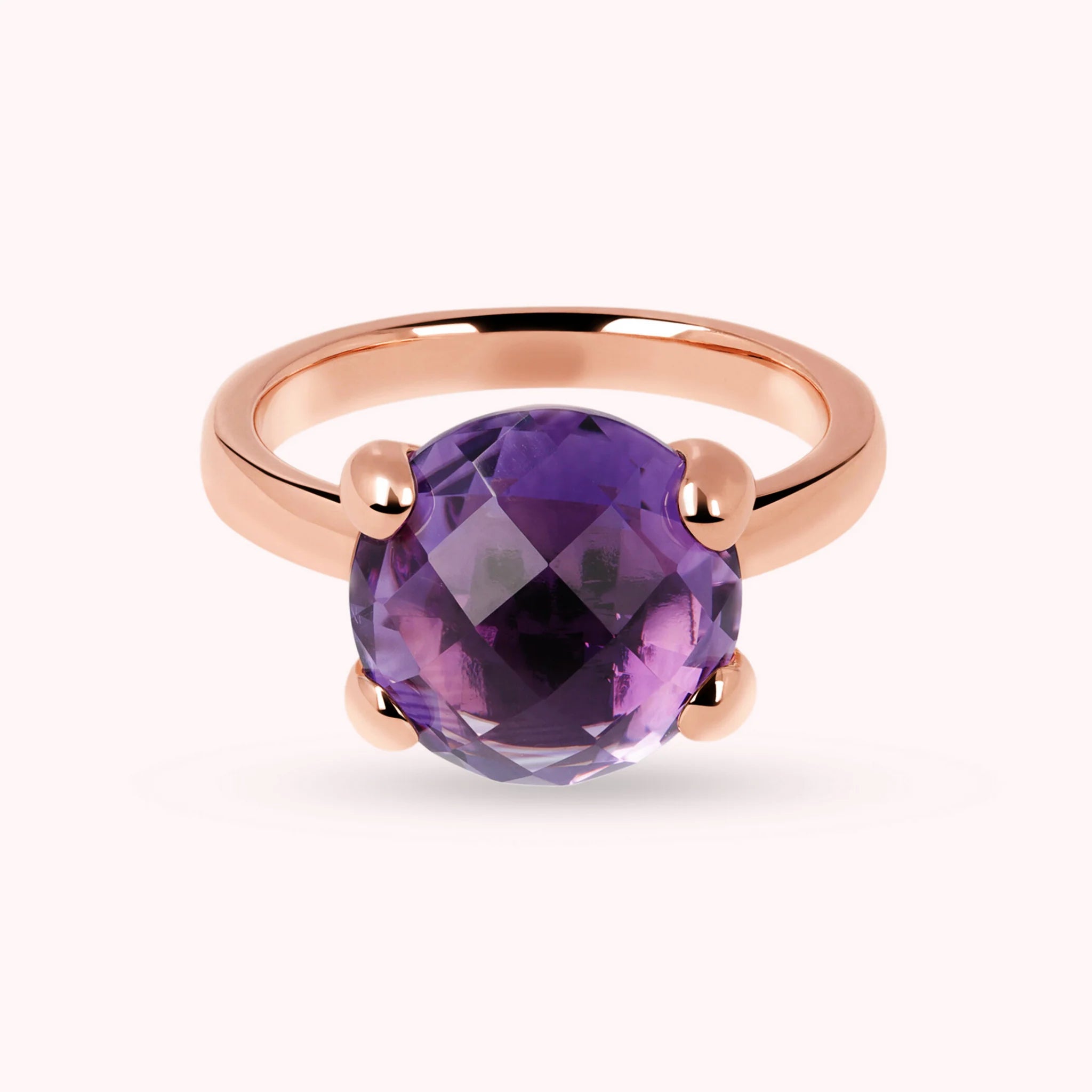 Large Cocktail Ring with Natural Round Amethyst Stone