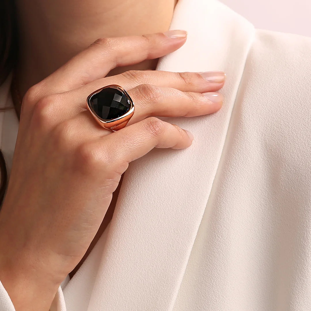 Square Ring with Faceted Stone