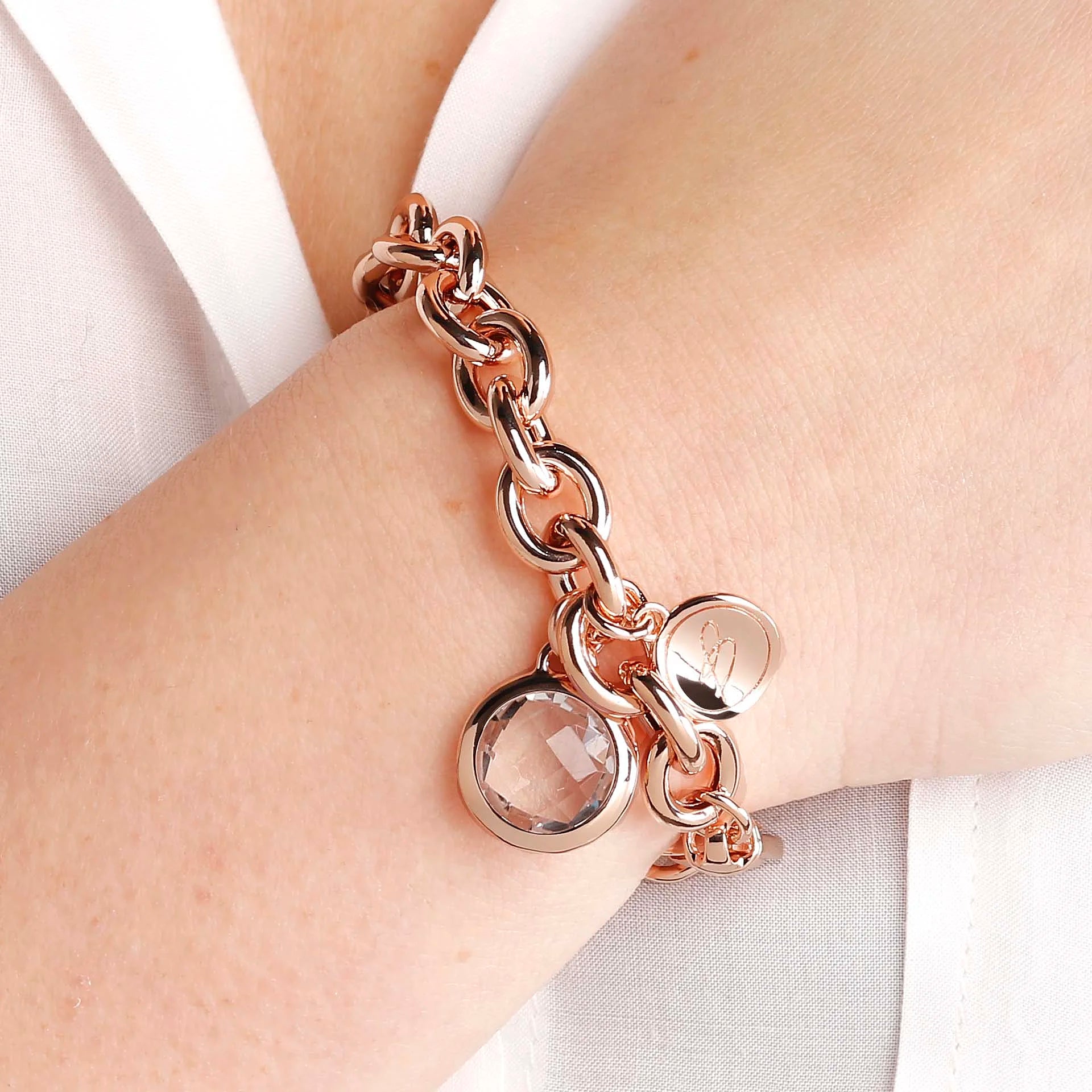 Bracciale Catena Rolo con Ciondolo in Pietra Naturale Tonda