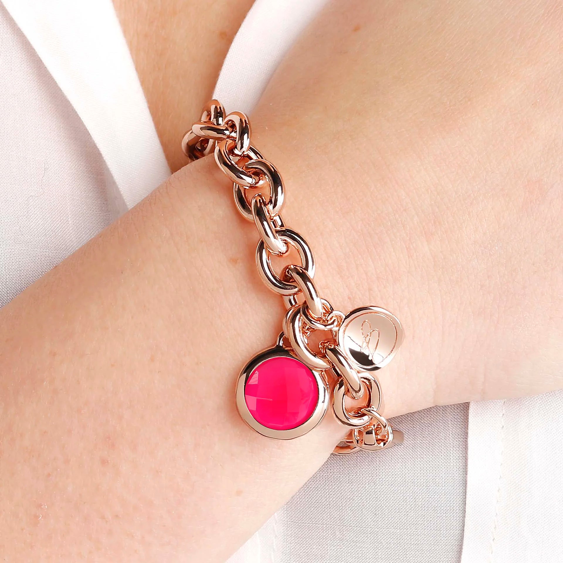 Bracciale Catena Rolo con Ciondolo in Pietra Naturale Tonda