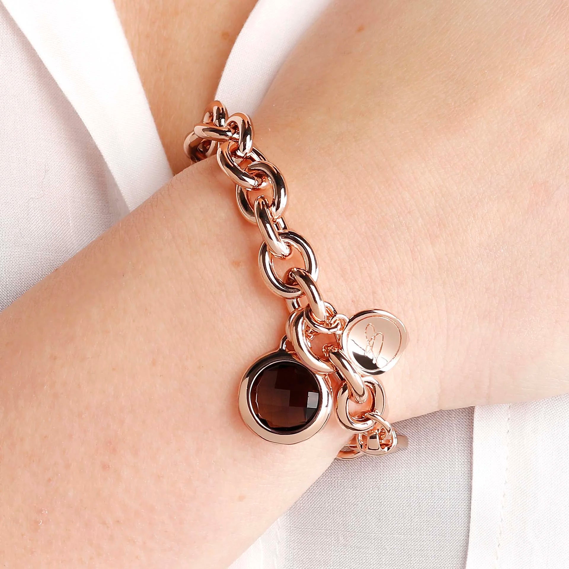 Bracciale Catena Rolo con Ciondolo in Pietra Naturale Tonda