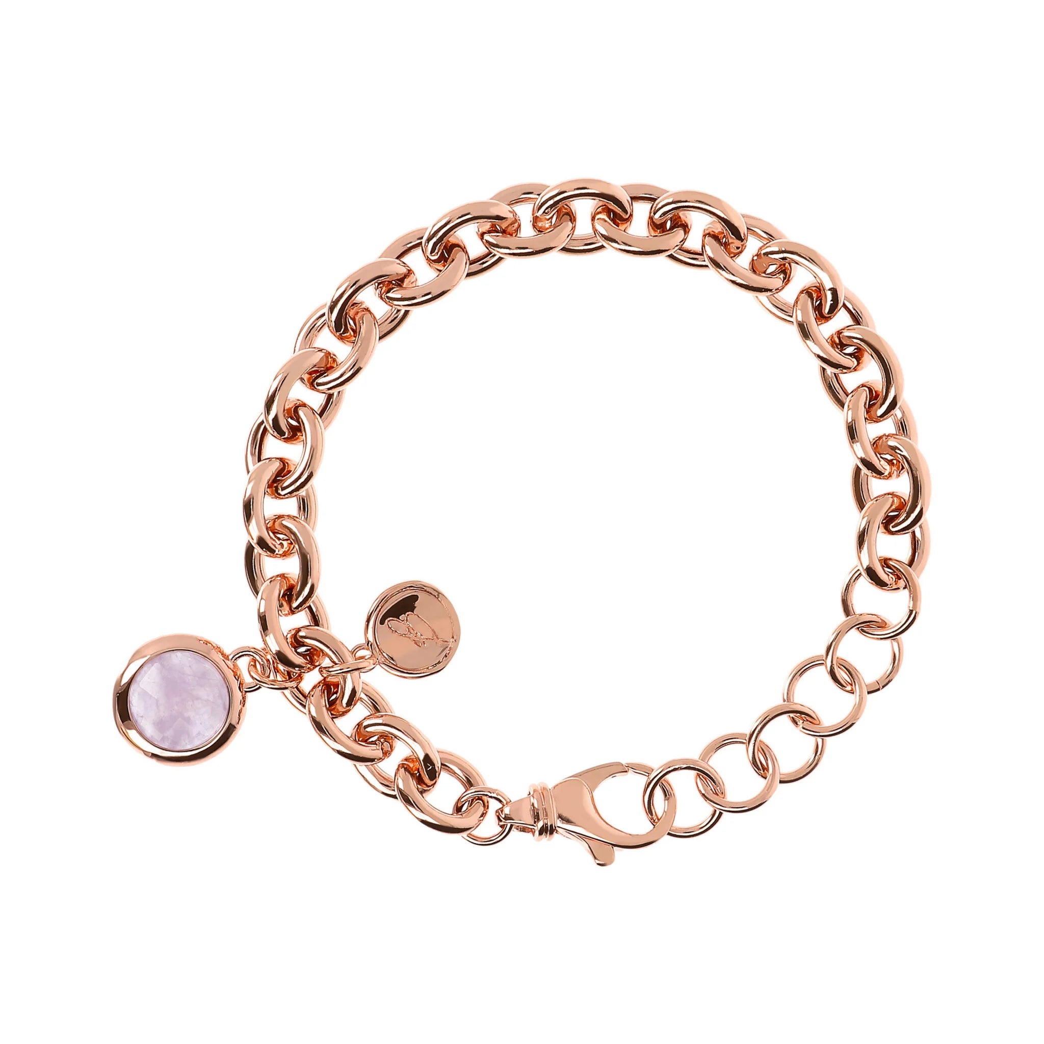 Bracciale Catena Rolo con Ciondolo in Pietra Naturale Tonda