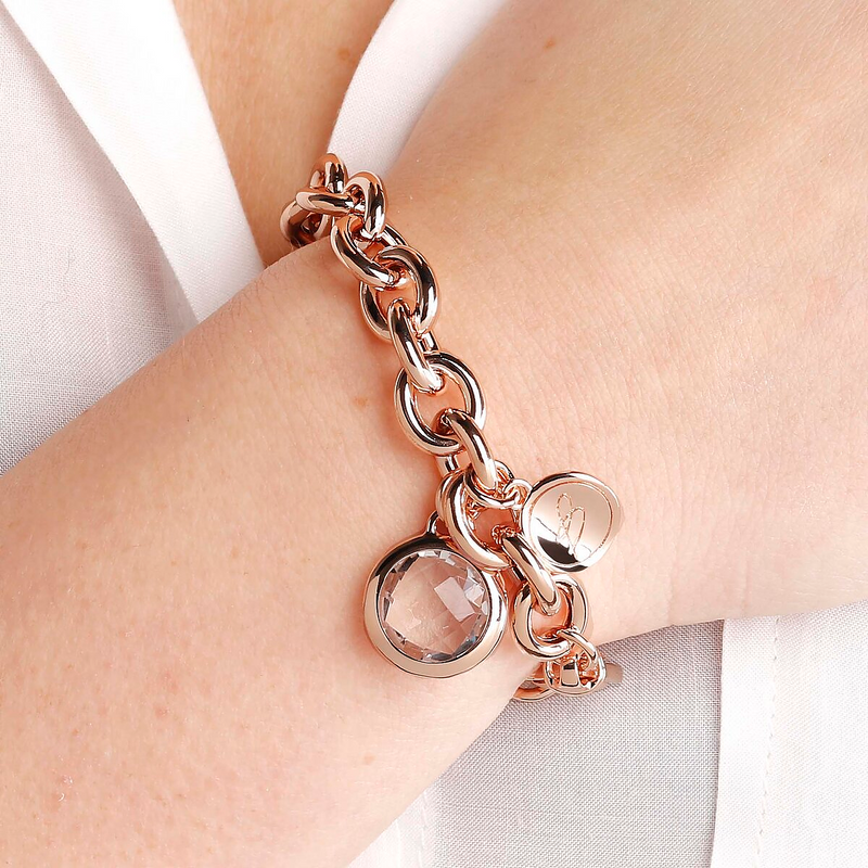 Rolo Chain Bracelet with Round Natural Stone Pendant