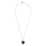 Long Oval Rolo Chain Necklace with Heart Pendant in Faceted Natural Stone