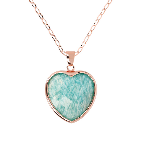 Forzatina Chain Necklace with Heart Pendant in Faceted Natural Stone