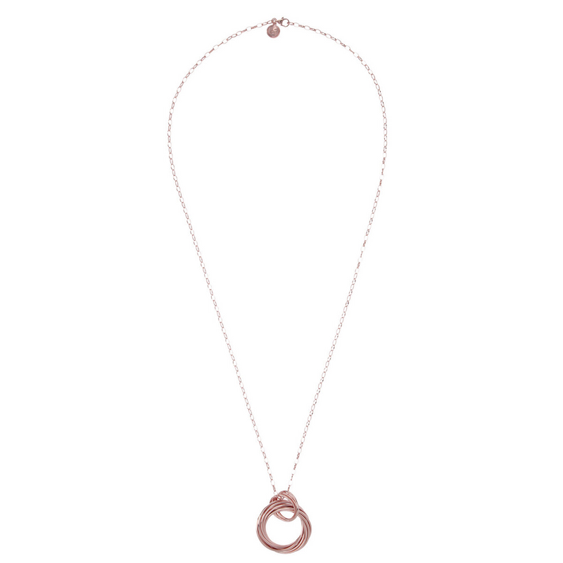 Long Forzatina Chain Necklace with Double Pendant with braided Rings