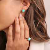 Button Earrings with Round Natural Stone