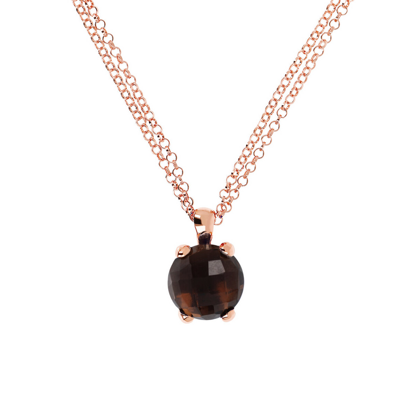 Rolo Double Chain Necklace with Round Natural Stone Pendant