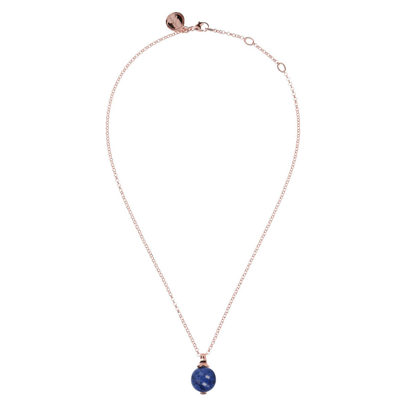 Rolo Chain Necklace with Small Sphere Pendant in Natural Stone