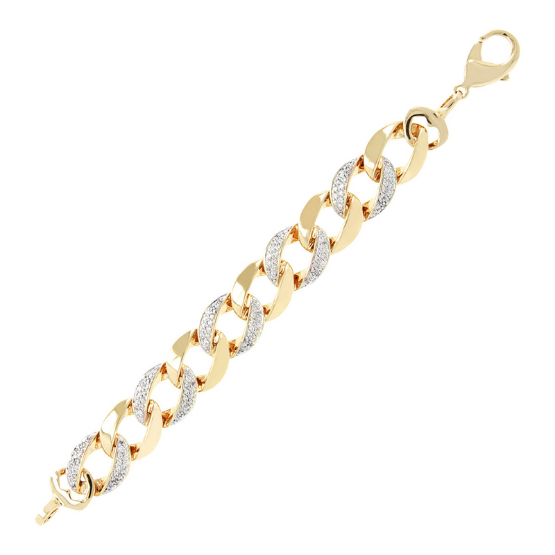 Golden Grumetta Chain Bracelet with Pavé in Cubic Zirconia