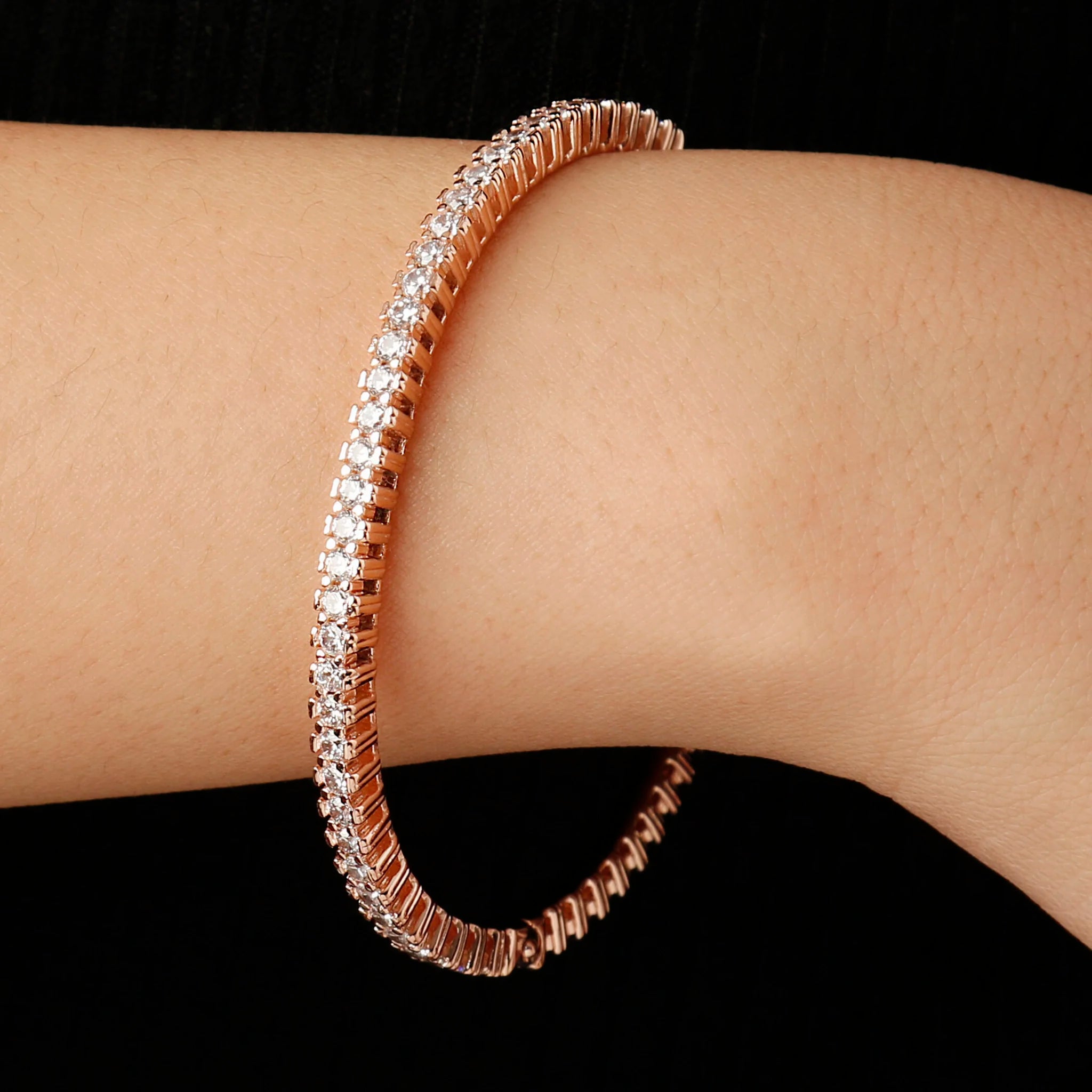 Bracciale Tennis Rigido con Spinello Nero o Cubic Zirconia