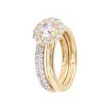 Golden Ring Set with Cubic Zirconia Band and Flower