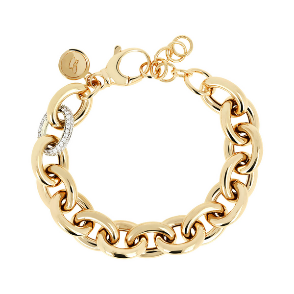 Golden Maxi Link Bracelet with Pavé Element in Cubic Zirconia