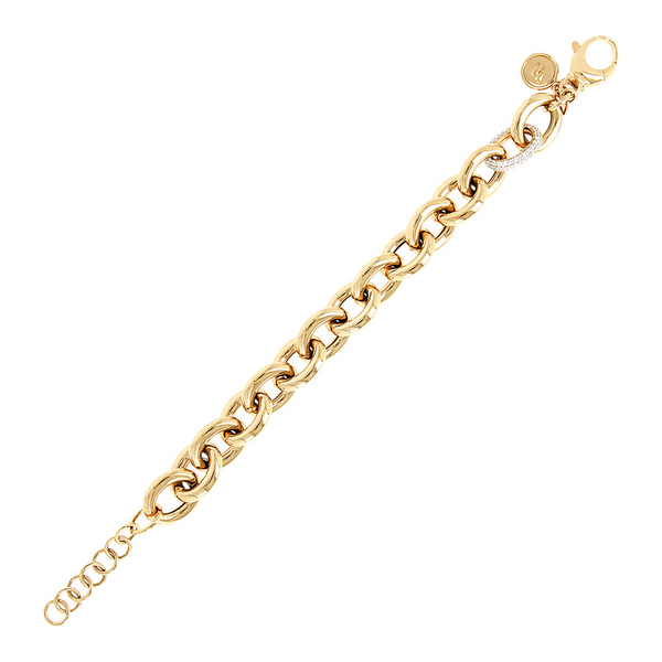 Golden Maxi Link Bracelet with Pavé Element in Cubic Zirconia