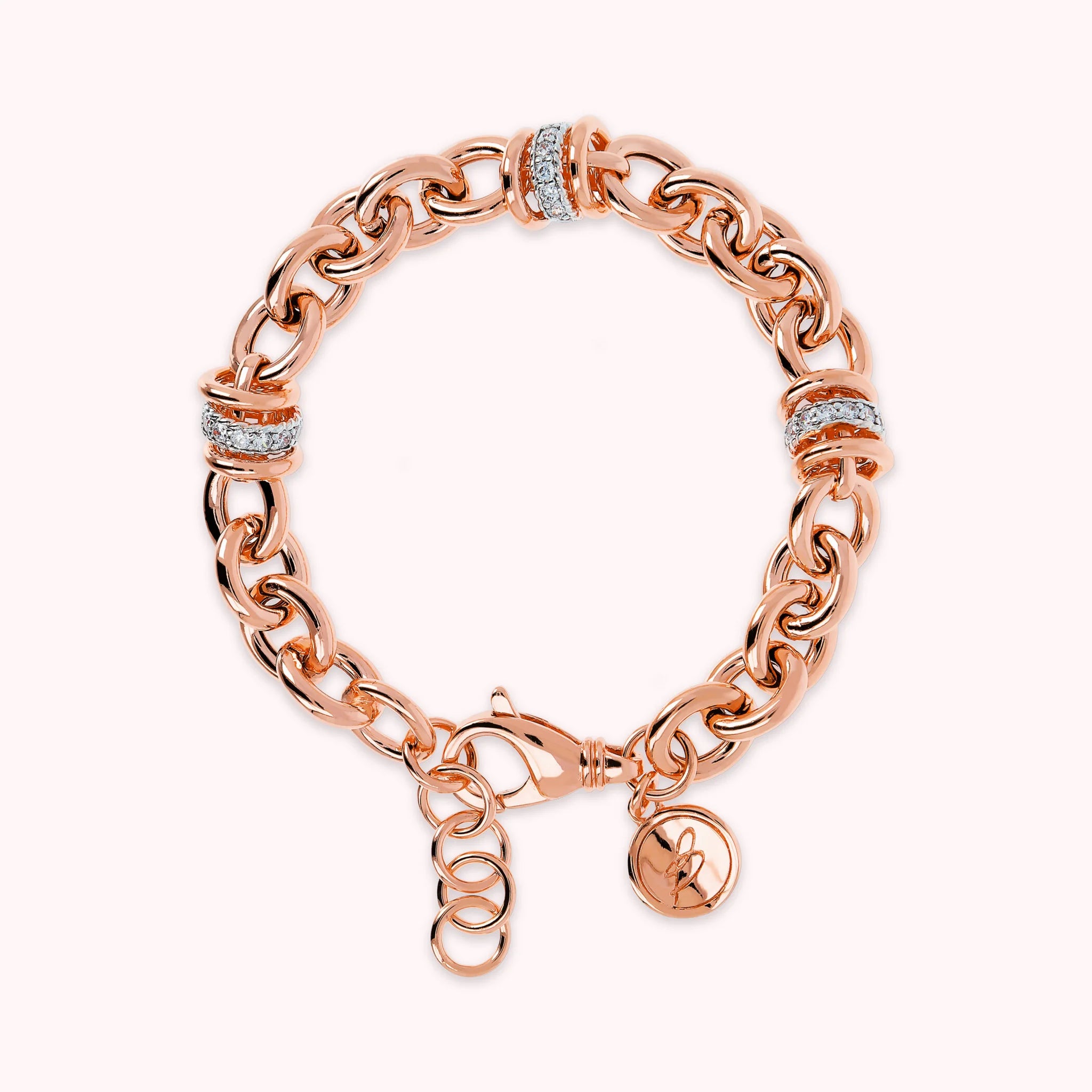 Rolo-Kettenarmband mit Pavé-Rondellen aus Zirkonia  