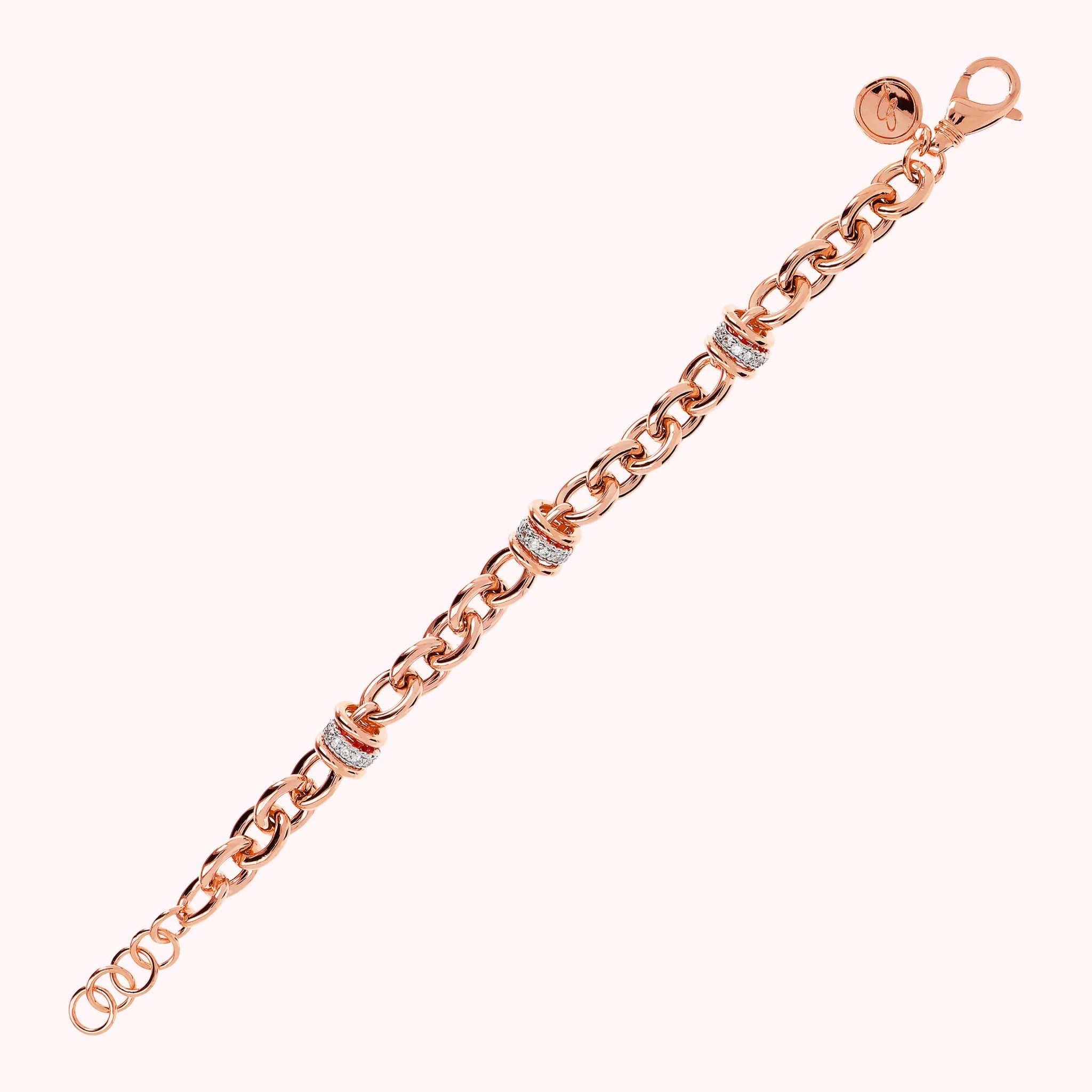 Rolo-Kettenarmband mit Pavé-Rondellen aus Zirkonia  
