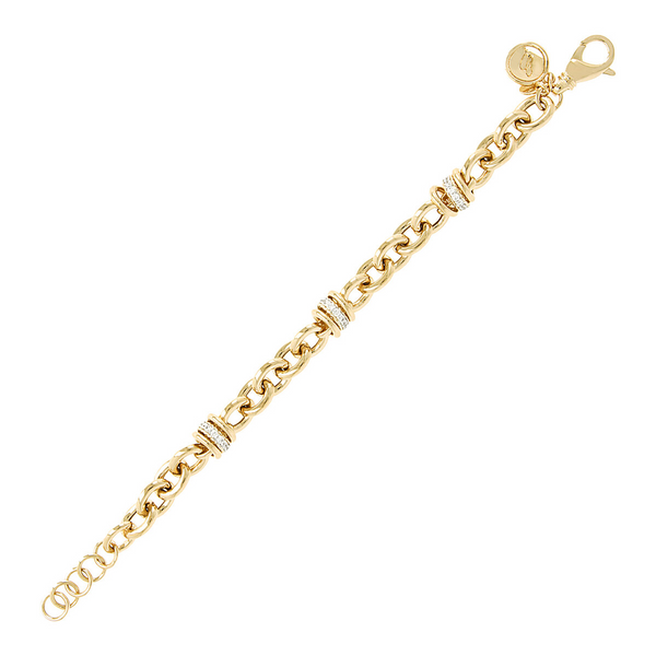 Golden Rolo Chain Bracelet with Cubic Zirconia Pavé