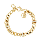 Golden Rolo Chain Bracelet with Cubic Zirconia Pavé