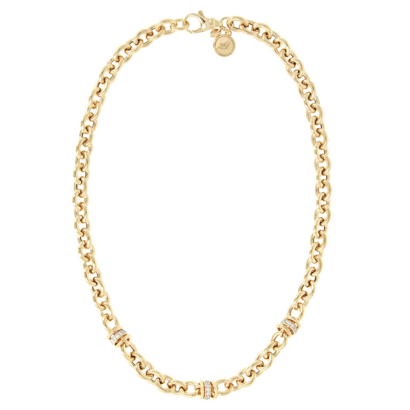 Golden Necklace with Rolo Chain and Pavé in Cubic Zirconia