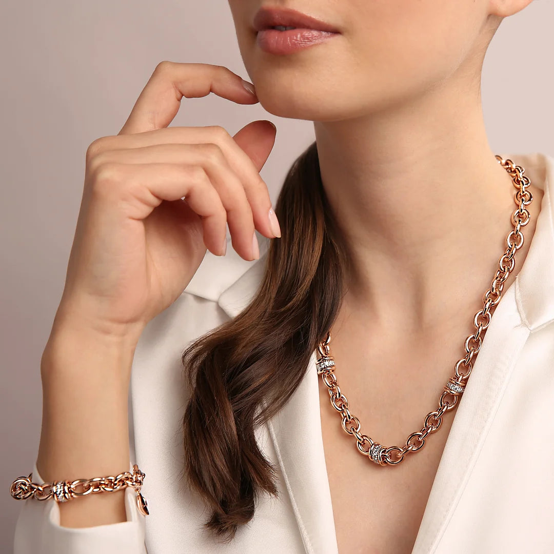 Collana Catena Rolo e Rondelle Pavé in Cubic Zirconia