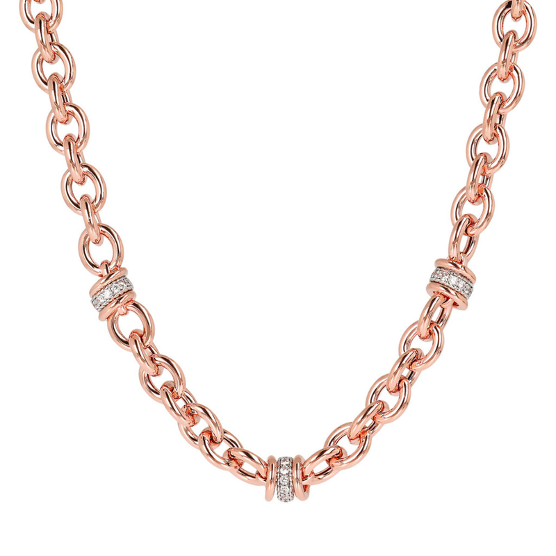 Rolo Chain Necklace and Pavé Rondelle in Cubic Zirconia