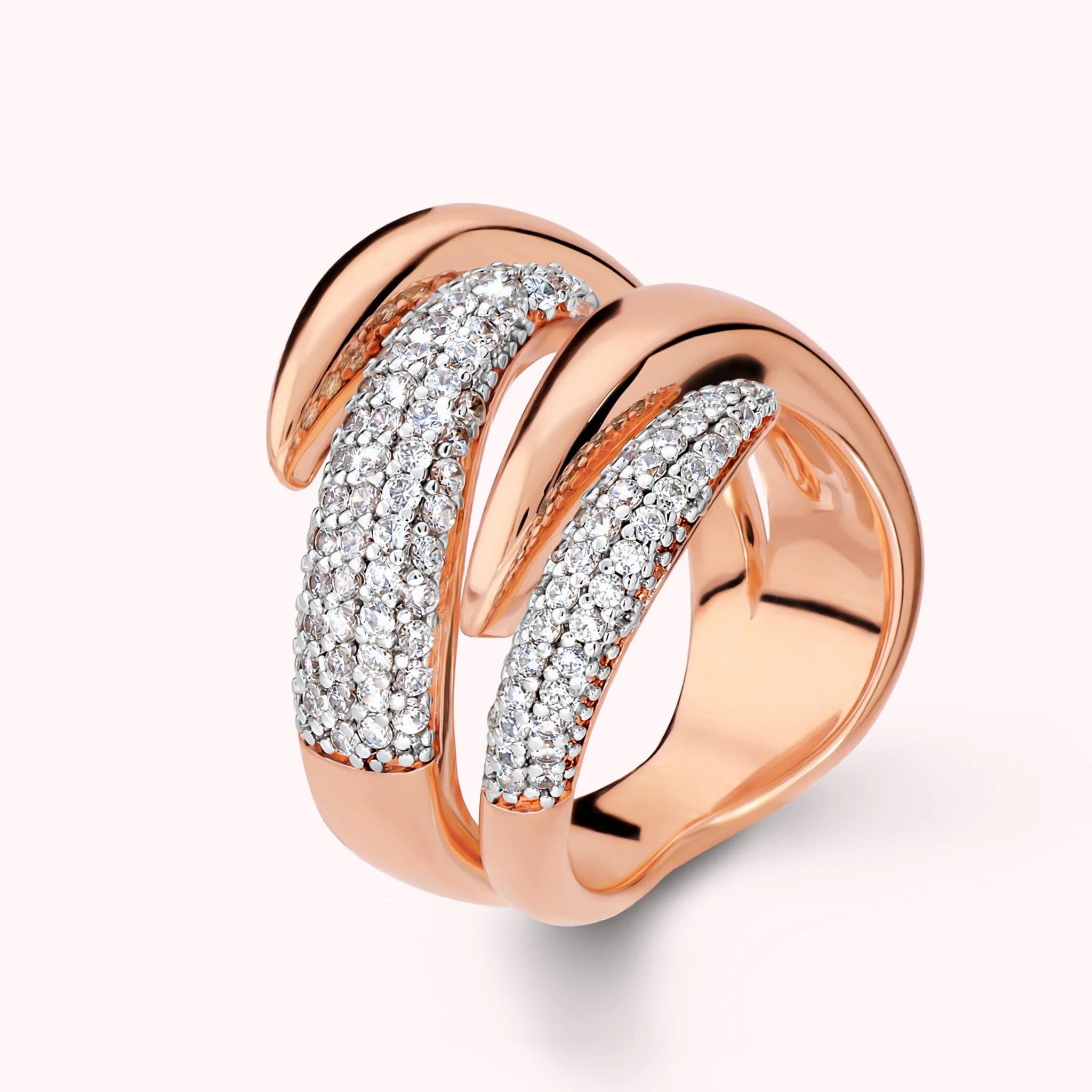 Anello a Fascia Contrarié con Pavé in Cubic Zirconia