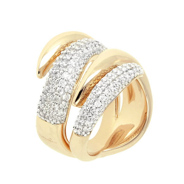 Contrarié Golden Ring with Pavé in Cubic Zirconia