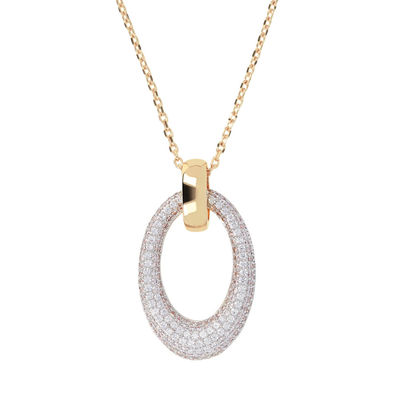 Golden Altissima Necklace with Oval Pavé Pendant